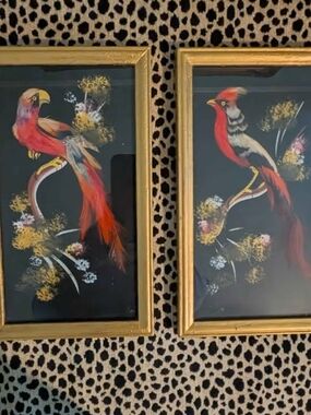 Original Vintage Real Bird Feathers Paintings! Intricately Hand Layered!